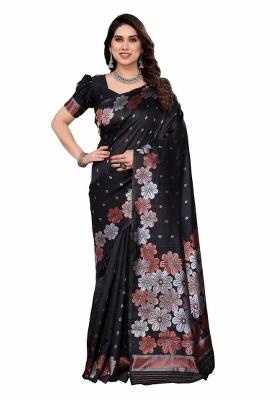 Black Weaving Silk Saree Set