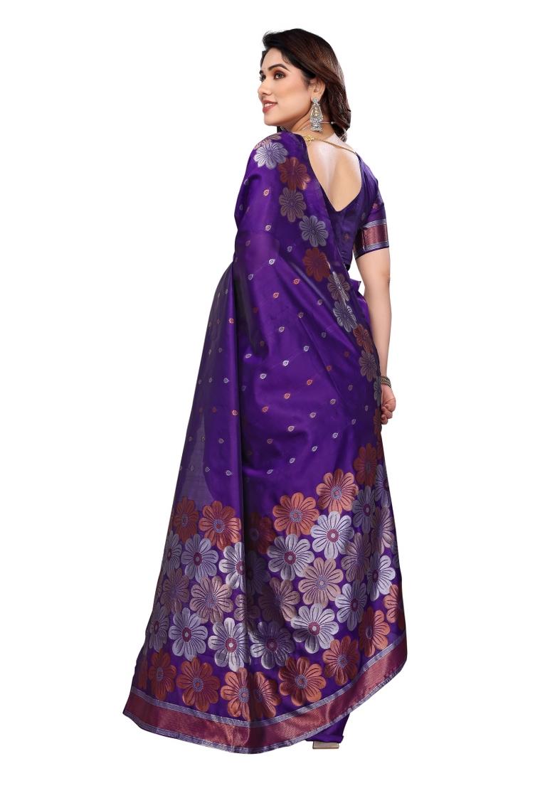 Purple Weaving Silk Saree Set - Indya