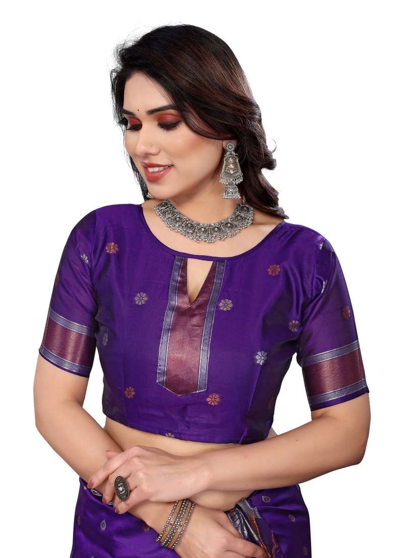 Purple Weaving Silk Blend Saree Set for Diwali and Festive Wear - Indya