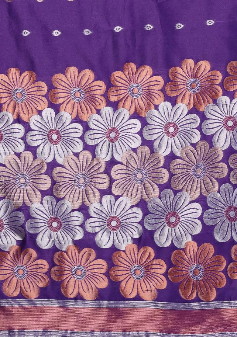 Purple Weaving Silk Saree Set - Indya