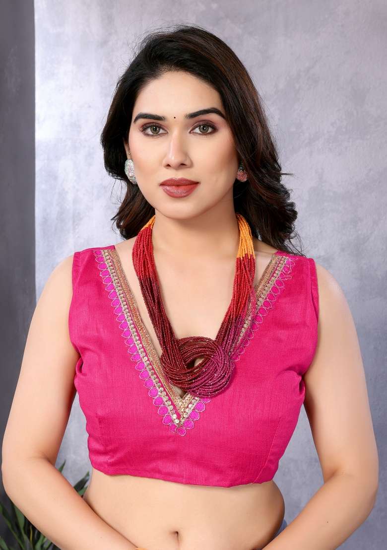Pink Darkpink Georgette Saree Set with Embroidery for Diwali | Wedding & Festive Wear - Indya