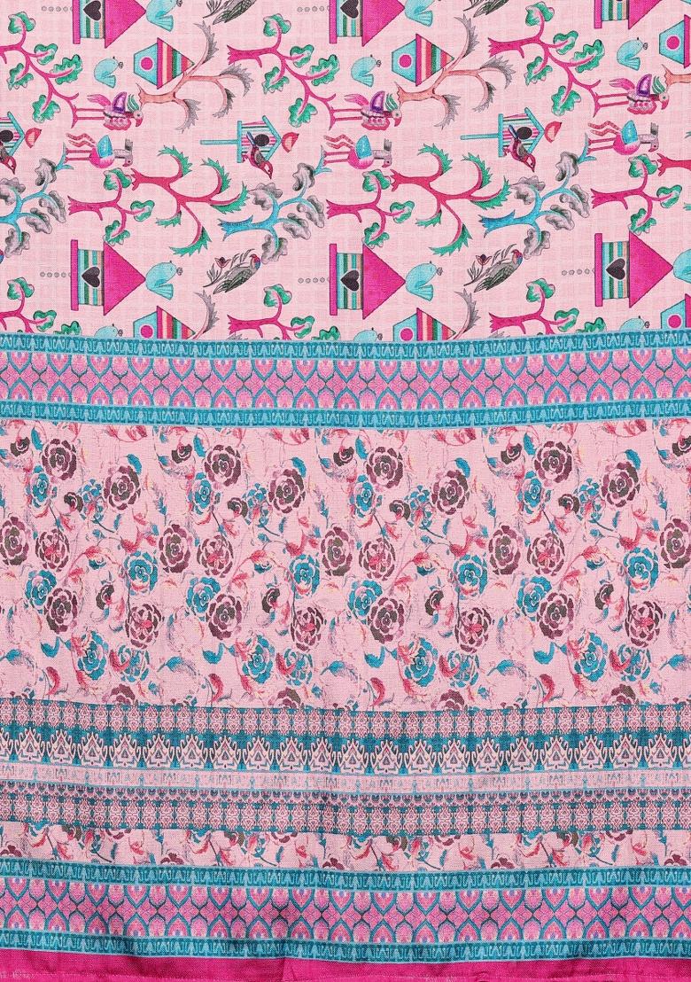 Pink Motif Silk Saree Set - Indya