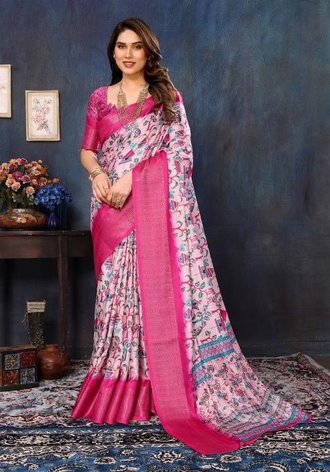 Pink Motif Silk Saree Set