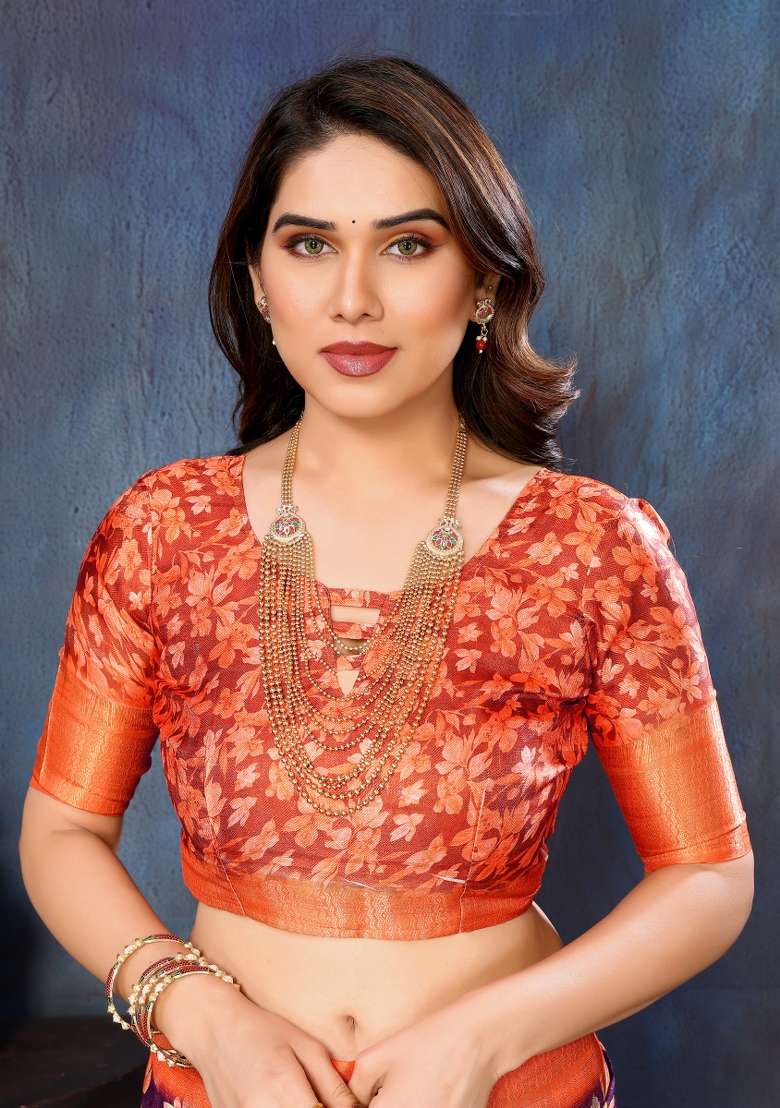 Wine Motif Silk Blend Saree Set for Diwali | Wedding & Festive Wear - Indya