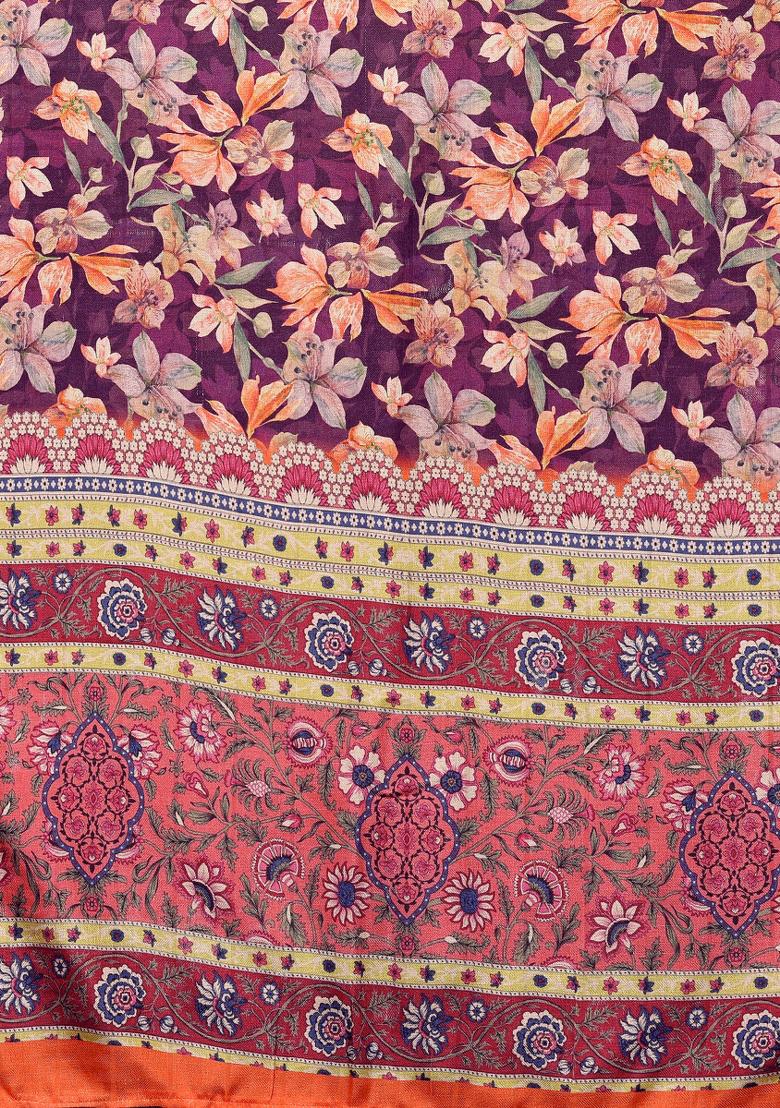 Wine Motif Silk Saree Set - Indya