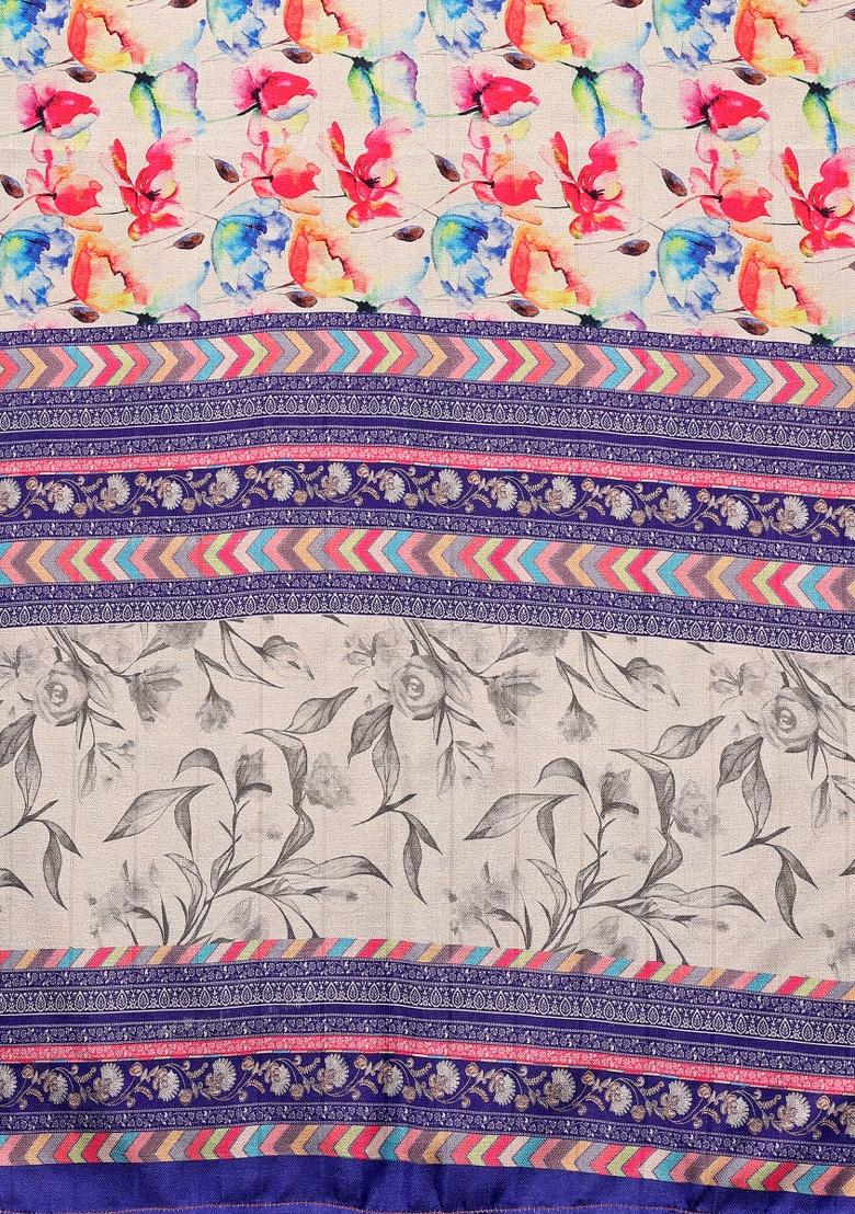 Blue Motif Silk Saree Set - Indya