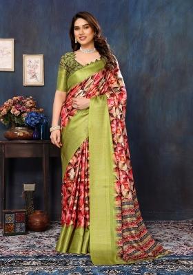 Green Motif Silk Saree Set