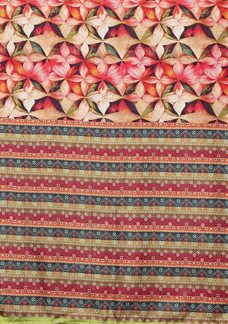 Green Motif Silk Saree Set - Indya