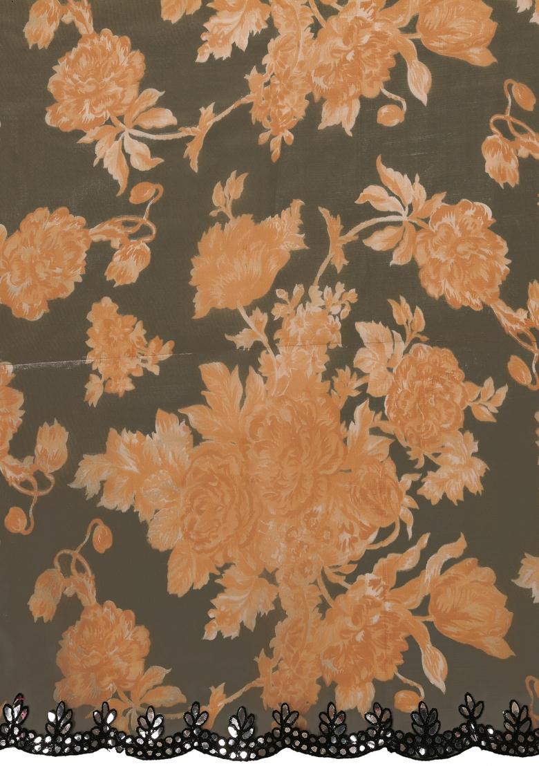 Green Printed Silk Saree Set - Indya