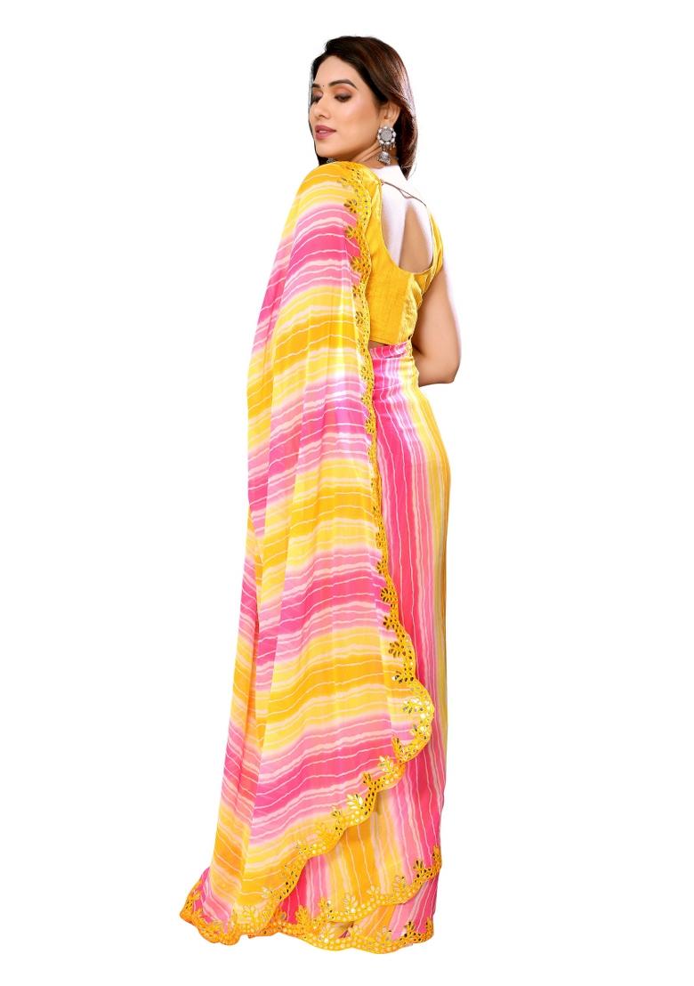 Lemon Printed Silk Saree Set - Indya