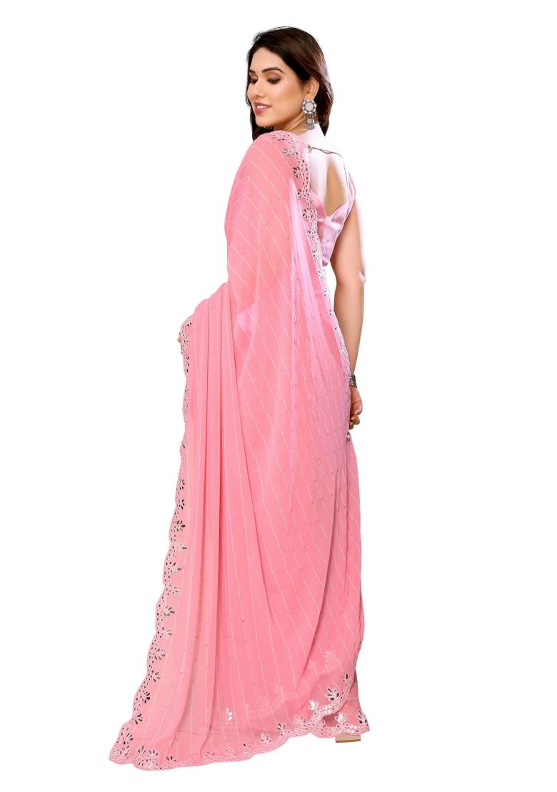 Lightpink Printed Silk Saree Set - Indya
