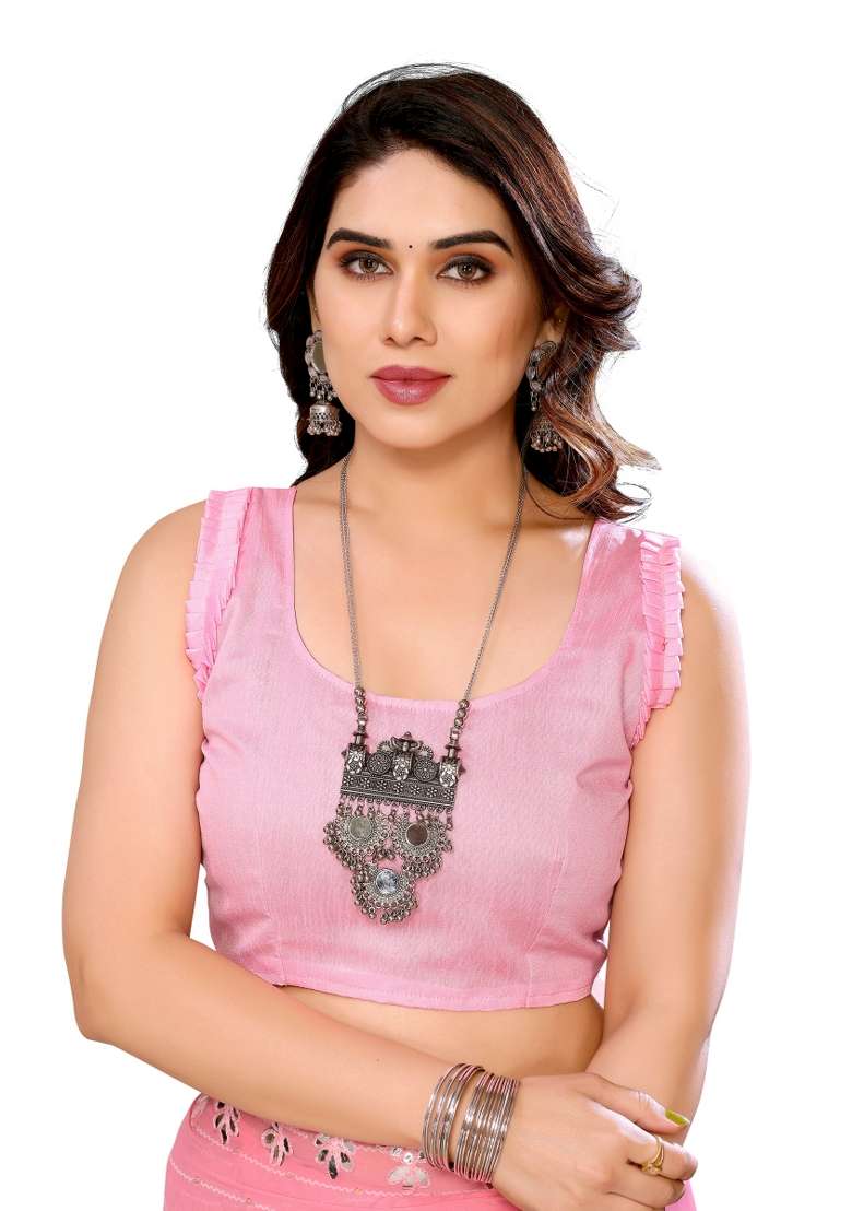 Lightpink Printed Georgette Blend Saree Set for Diwali and Festive Wear - Indya