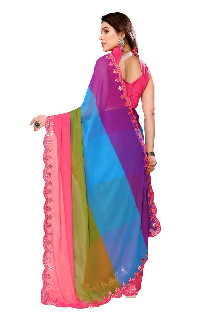 Multi Printed Silk Saree Set - Indya