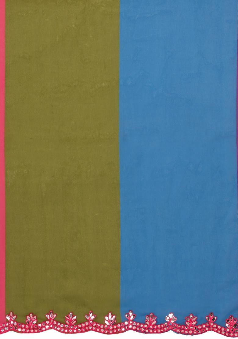 Multi Printed Silk Saree Set - Indya