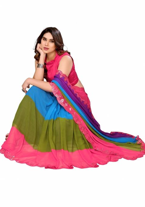 Multi Printed Silk Saree Set