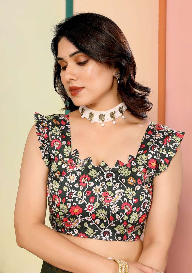 Green Solid Georgette Blend Saree Set for Diwali and Festive Wear - Indya