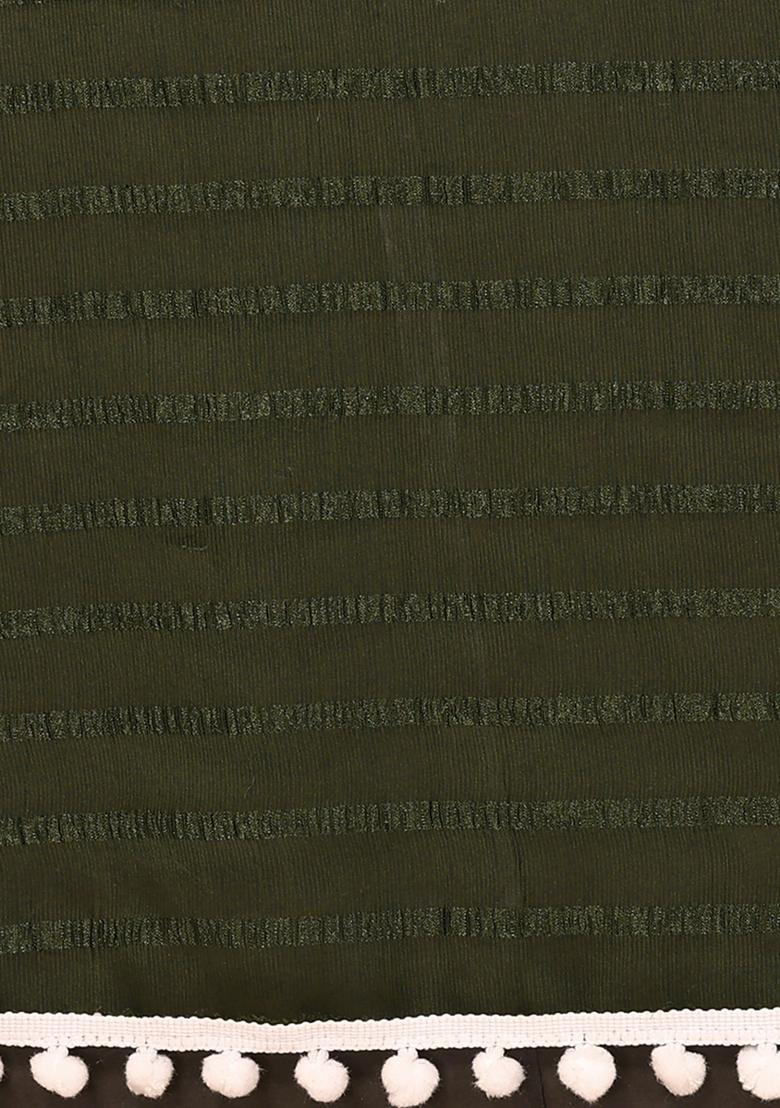 Green Solid Silk Saree Set - Indya