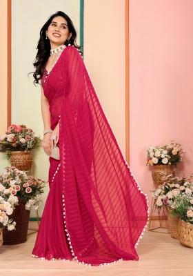 Pink Solid Silk Saree Set