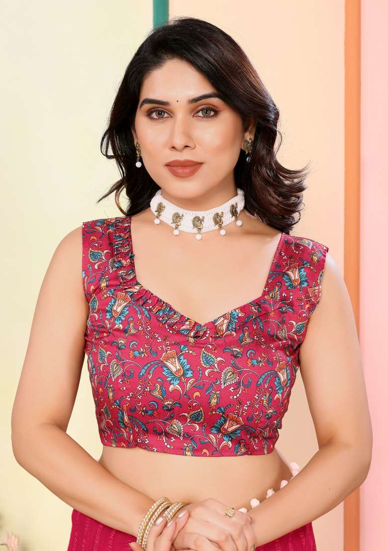 Pink Solid Georgette Blend Saree Set for Diwali | Wedding & Festive Wear - Indya