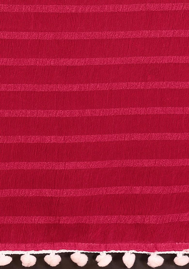 Pink Solid Silk Saree Set - Indya