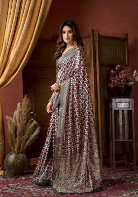 Multi Color Digital Print Poly Blended Saree Set