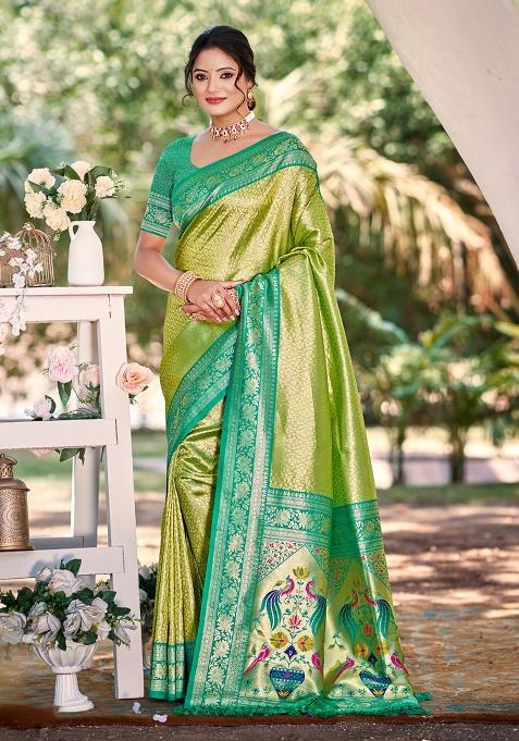 Light Green Weaving Silk Saree Set