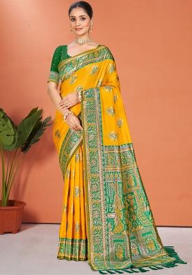 Yellow Weaving Silk Saree Set
