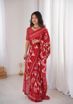 Red Printed Cotton Saree