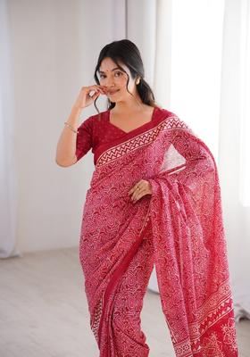 Pink Printed Cotton Saree
