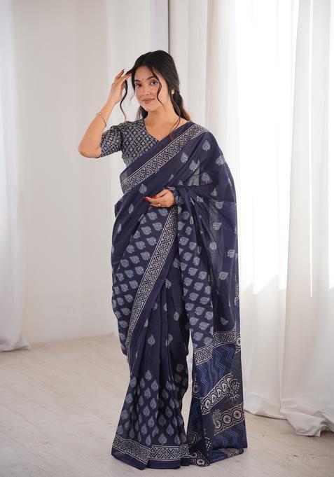 Indigo Printed Cotton Saree