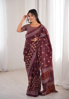 Maroon Printed Cotton Saree