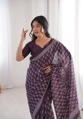 Purple Printed Cotton Saree