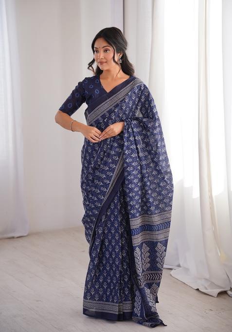 Indigo Printed Cotton Saree
