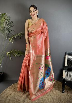Light Orange Motif Tissue Saree Set