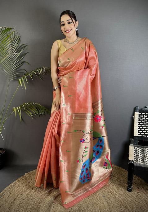 Light Orange Motif Tissue Saree Set