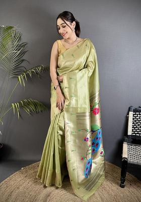 Pista Green Motif Tissue Saree Set