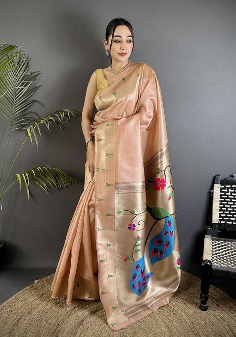 Peach Motif Tissue Saree Set