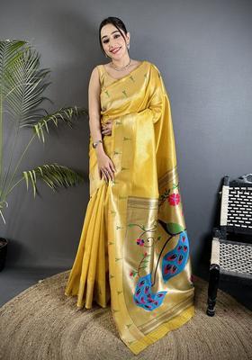 Yellow Motif Tissue Saree Set