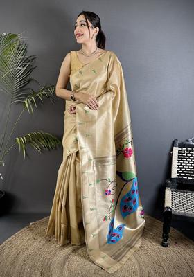 Ivory Motif Tissue Saree Set