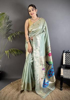 Pale Blue Motif Tissue Saree Set