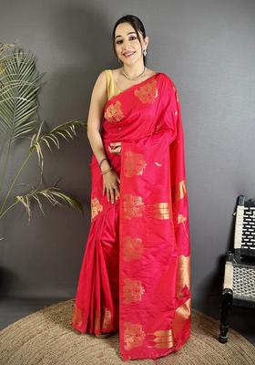 Crimson Red Motif Silk Saree Set
