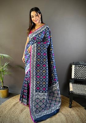 Royal Blue Woven Silk Saree Set