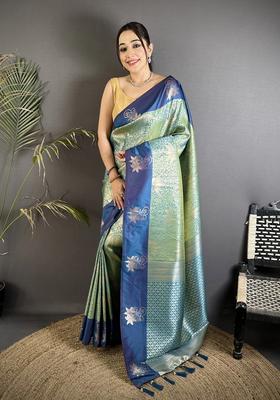 Pista Green Zari Weaving Silk Saree Set