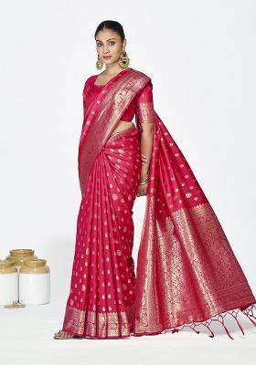 Rani Pink Weaving Work Silk Saree Set