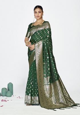 Green Weaving Work Silk Saree Set