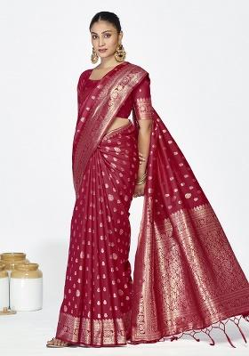 Maroon Weaving Work Silk Saree Set