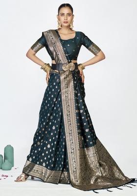 Navy Blue Weaving Work Silk Saree Set