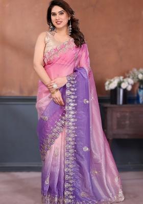 Pink Embroidery Silk Saree Set
