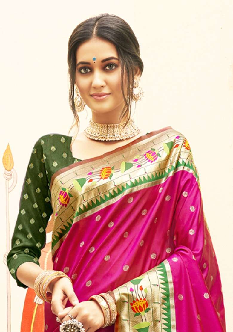 Purple Zari Work Silk Blend Saree Set - Indya