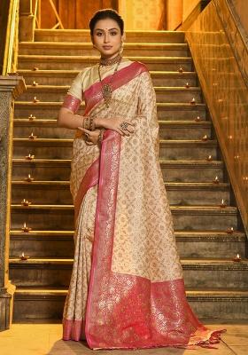 Off White Zari Work Silk Saree Set